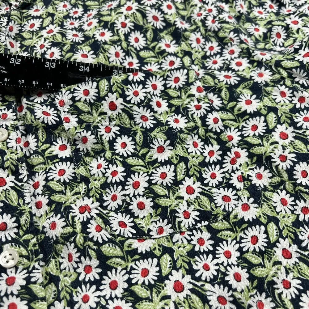 J Crew Adult Shirt Medium Green White Button Down Linen Floral All Over Mens